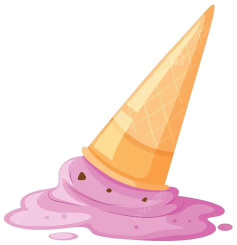 ice cream cone and melted scoop spilled on the ground vector drawing isolated junk png and