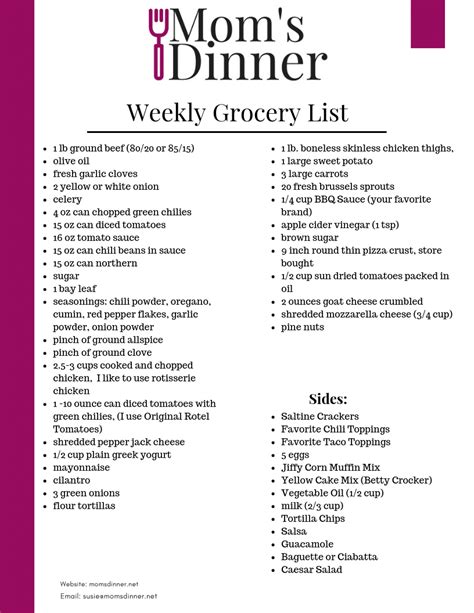 Weekly Meal Plan Printable Grocery List Mom S Dinner Sexiz Pix