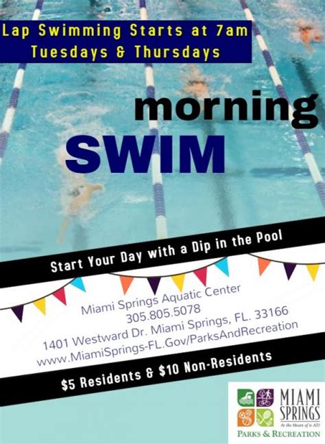 Morning Lap Swimming Tuesdays And Thursdays At 7am City Of Miami
