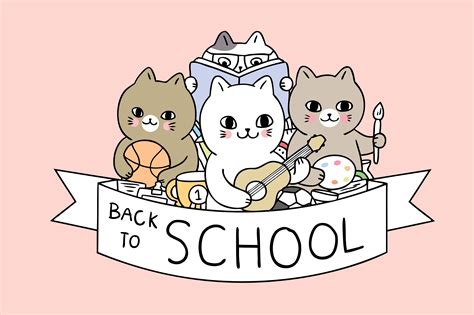 Cartoon Cute Back To School Cats Vector 666692 Vector Art At Vecteezy