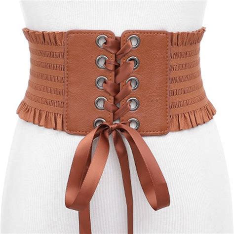 Color Camel Leather Wrap Belt Leather Wraps Faux Leather Waist Cincher Corset Corset Belt