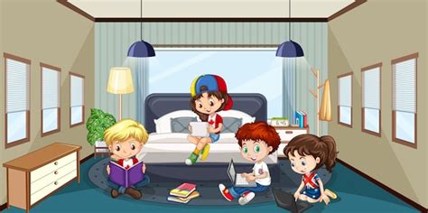 Premium Vector Interior Of Bedroom With Children Cartoon Character