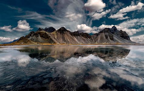 Wallpaper Clouds Mountains Bay Iceland Iceland Vestrahorn