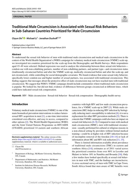 Traditional Male Circumcision Is Associated With Sexual Risk Behaviors In Sub Saharan Countries