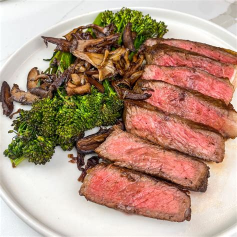 Pan Seared New York Strip Steak With Red Wine Glazed Mushrooms Recipe
