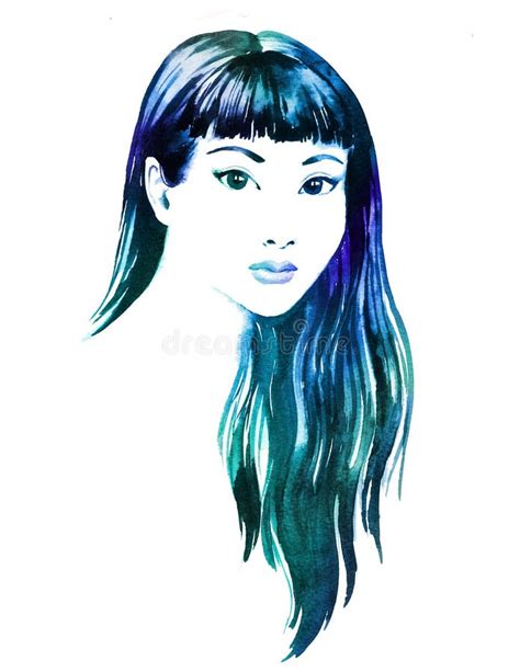 Beautiful Asian Women With Long Hair Hand Paint Watercolor