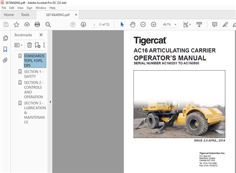 Tigercat Ac Articulating Carrier Operators Manual Sn Ac