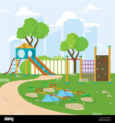 Playground Park Poster With Games Stock Vector Image And Art Alamy