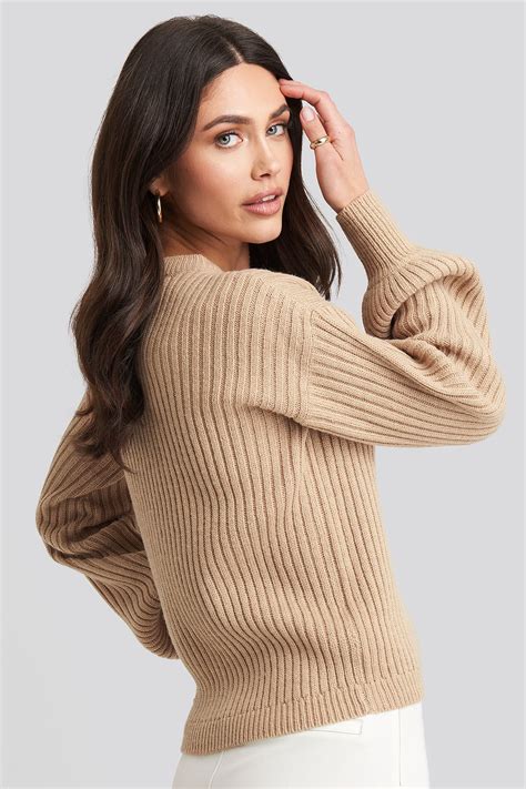 Wool Blend Ribbed Knitted Sweater Beige In 2022 Beige Pullover