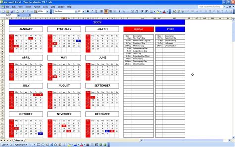 Yearly Event Calendar Template Excel