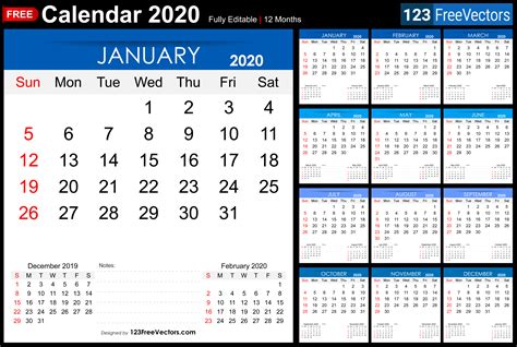 Free Free Printable 2020 Monthly Calendar