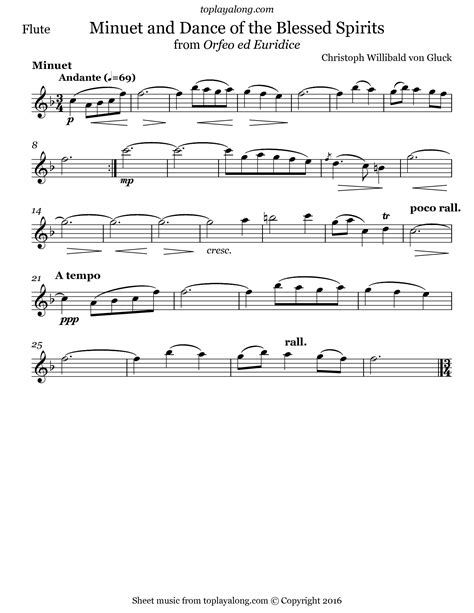 Dance Of The Blessed Spirits By Gluck Free Sheet Music For Flute Visit And Get