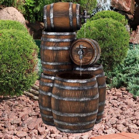 Sunnydaze Stacked Rustic Cascading Whiskey Barrel Outdoor Water