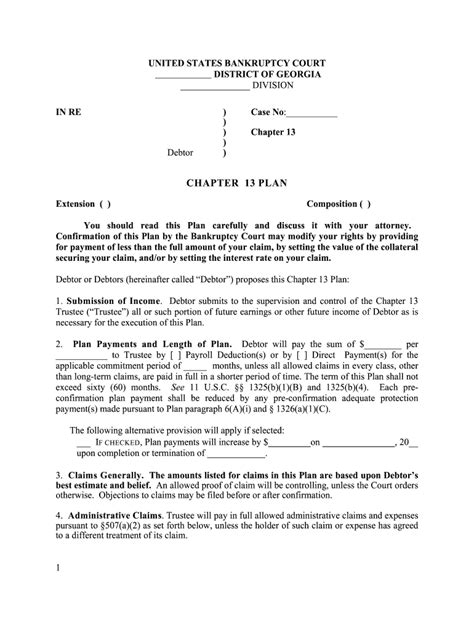 Chapter 13 Plan United States Bankruptcy Court For The Form Fill Out