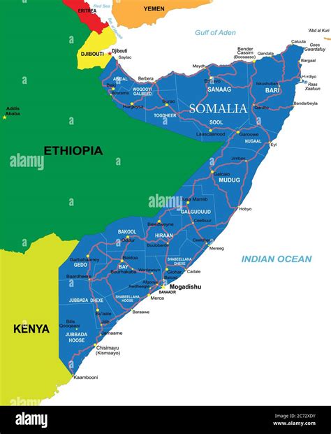 Highly Detailed Vector Map Of Somalia With Administrative Regionsmain