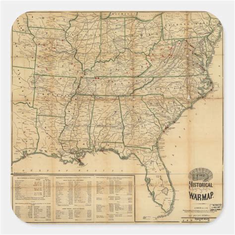 The Historical Civil War Map 1862 Square Sticker Zazzle