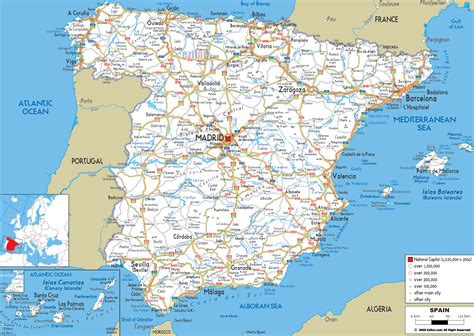 Large Detailed Road Map Of Spain With All Cities And Airports Vidiani