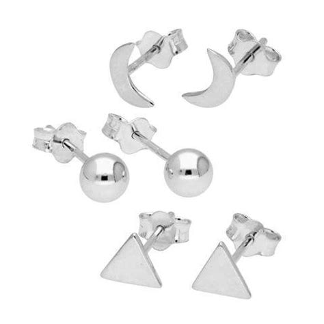 Silver Triangle Moon Ball Mixed Stud Earrings Jewellerybox Co Uk