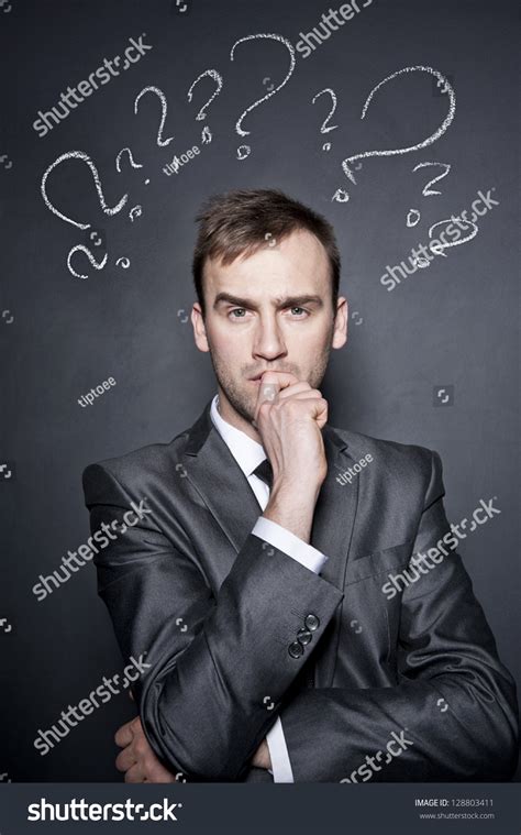 Young Handsome Confused Businessman Chalk Drawn Stock Photo 128803411