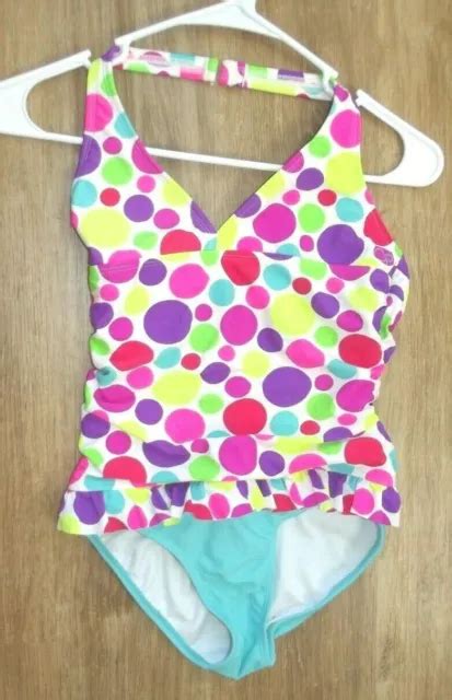 Op Ocean Pacific Girls One Piece Swimsuit Size Large 1012 Polka