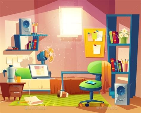 Vector Small Room Cartoon Bedroom With Furniture By Vectorpocket