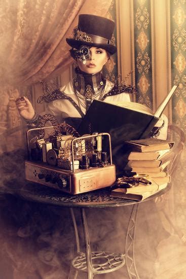 Portrait Of A Beautiful Steampunk Woman Over Vintage