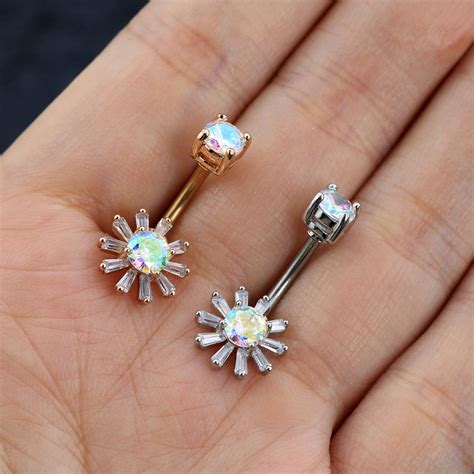 14g Surgical Steel Colorful Cz Gem Sun Belly Button Ringnavel Piercing Belly Piercing Jewelry