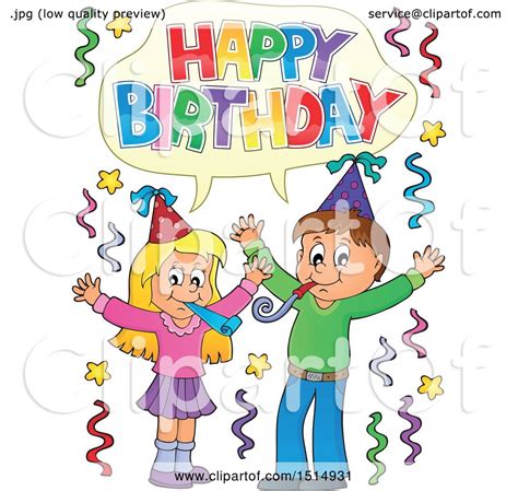 Clipart Of A Boy And Girl Celebrating At A Birthday Party Royalty