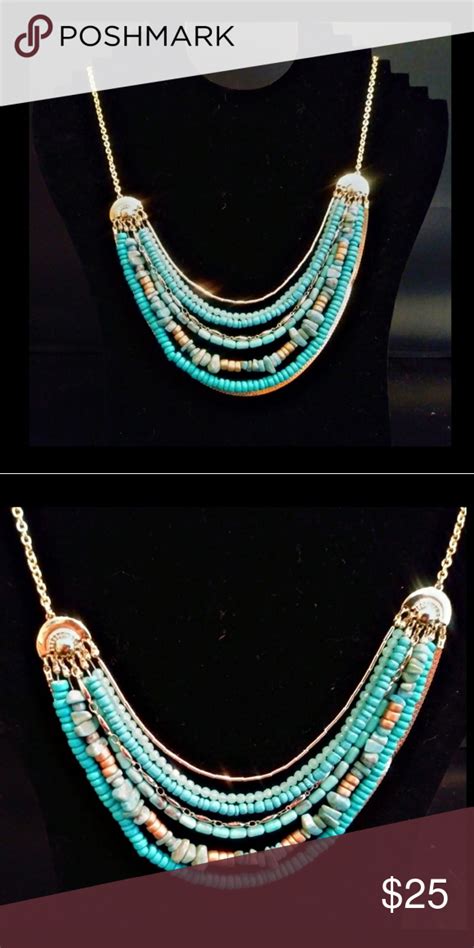 Faux Turquoise Multi Strand Goldtone Necklace This Is A Brand New Gold