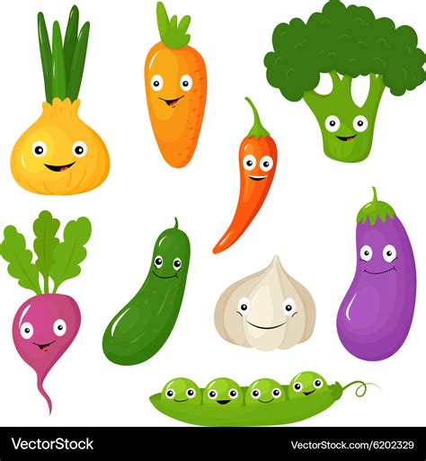 Funny Various Cartoon Vegetables Royalty Free Vector Image