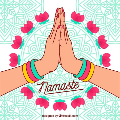 Namaste Background With Mandalas And Hand Drawn Hands Vector Free