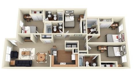 Beautiful Floor Plan 4 Bedroom Apartment Design Photos