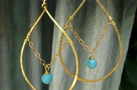 Gold Hoops With A Turquoise Drop Earrings Etsy