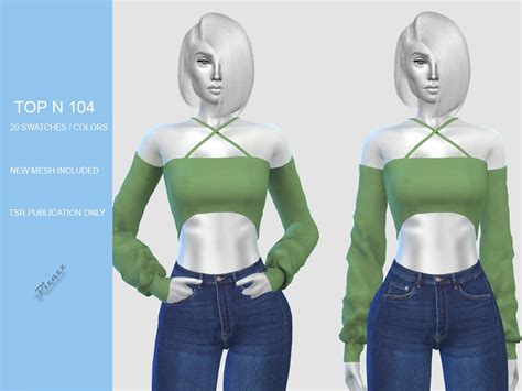 X Strap Long Sleeve Crop Top N 104 By Pizazz At Tsr Sims 4 Updates