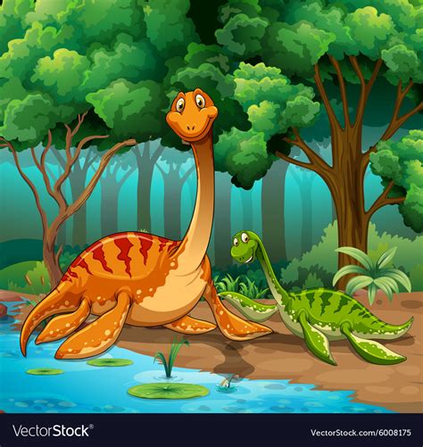 dinosaurs living in the jungle royalty free vector image