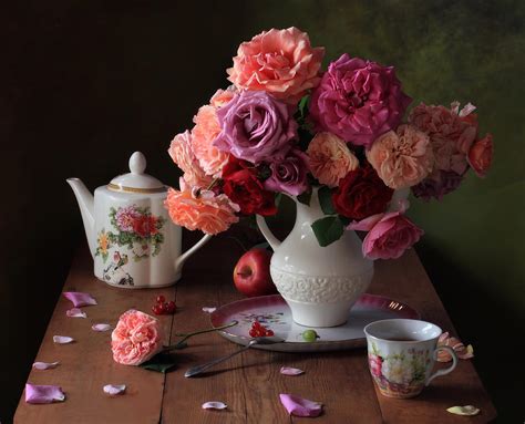 Tea Still Life With Roses Photograph By Tatyana Skorokhod