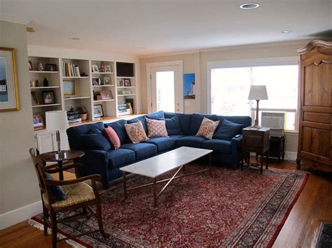 I Love This Blue Sofa With The Red Persian Rug Living