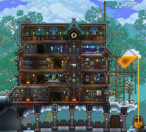 Looking for some cool terraria house designs? Ale Flow Inn | Terrarium base, Terraria house design, Building