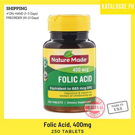 Nature Made Folic Acid 250 Tablets Shopee Philippines
