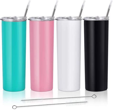 stainless steel skinny tumbler 4 pack double wall insulated tumblers with lid