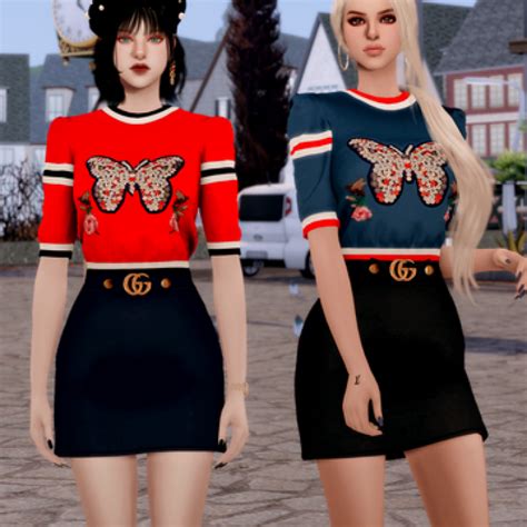 Rimings Gucci Burterfly Top And Skirt By Rimings The Sims 4 Download