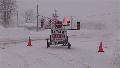 Ontario Canada January 2015 Road Closed Sign Due To Snow Storm And