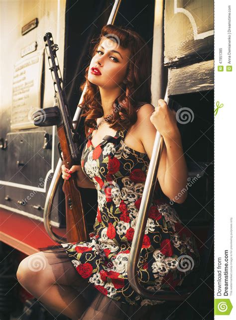 Beautiful Brunette Retro Woman With Pin Up Hairstyle And Ma Stock Image Image Of Classic