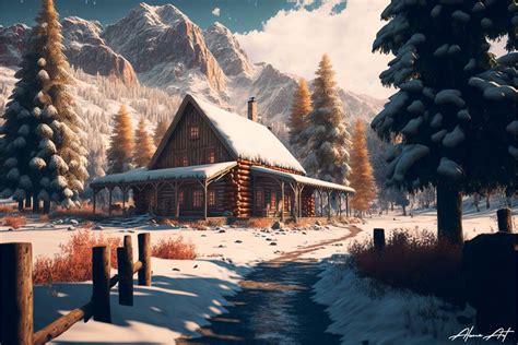 Log Cabin In Snowy Forest In Winter Graphic By Alone Art · Creative Fabrica