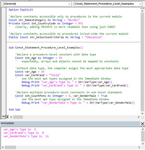 The Const Statement Vba Declaration Statements Master Office Vba