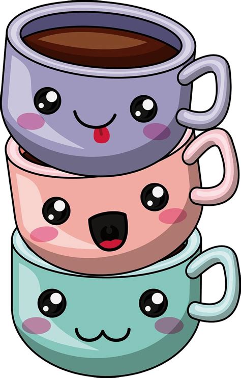 Cute Adorable Kawaii Coffee Tea Cups Stacked Cartoon Vinyl