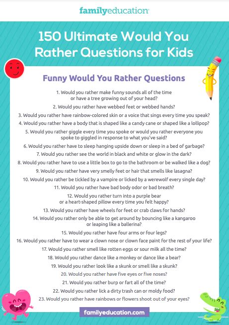 150 Would You Rather Questions For Kids And Free Printable