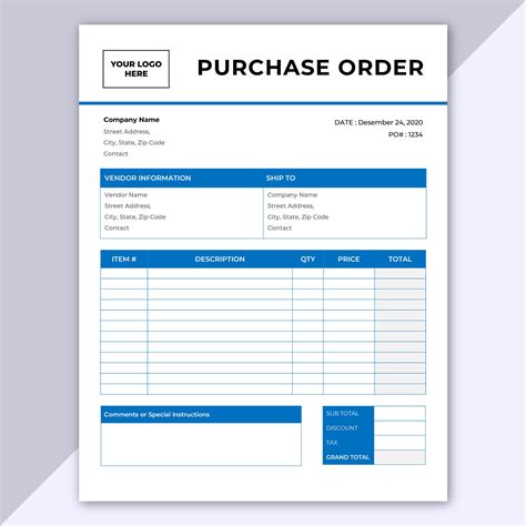 Purchase Order Template Editable Microsoft Word Template Etsy