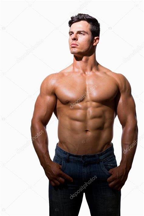 Portrait Of A Shirtless Muscular Man Stock Photo By Wavebreakmedia