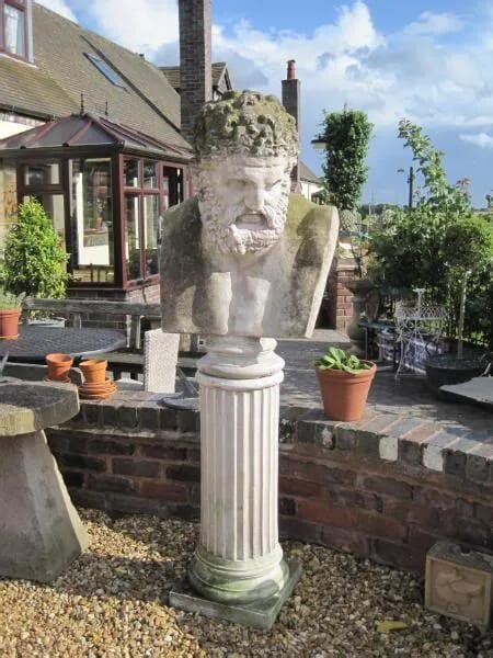 A Large Vintage Reconstitutred Stone Bust Of Hercules On A Plinth